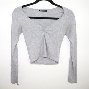 Brandy Melville V Neck Long Sleeved Ruched Heather